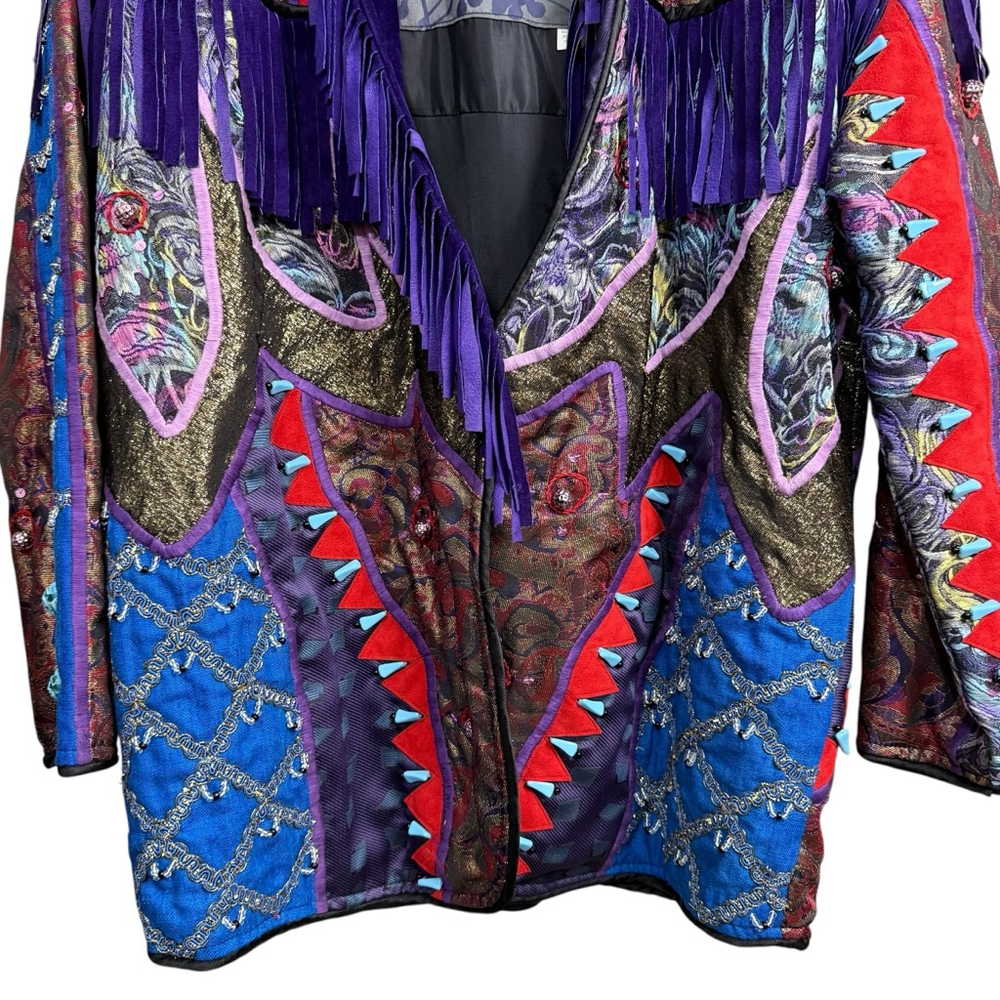 Vintage Judith Roberts Mexico Patchwork Fringe Jacket Beaded Western L/XL - Picture 8 of 16